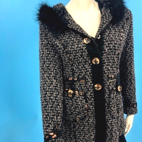Gaby & Eden Women's M Black Cardigan Sweater Jacket With Vegan Faux Fur - Picture 2 of 9
